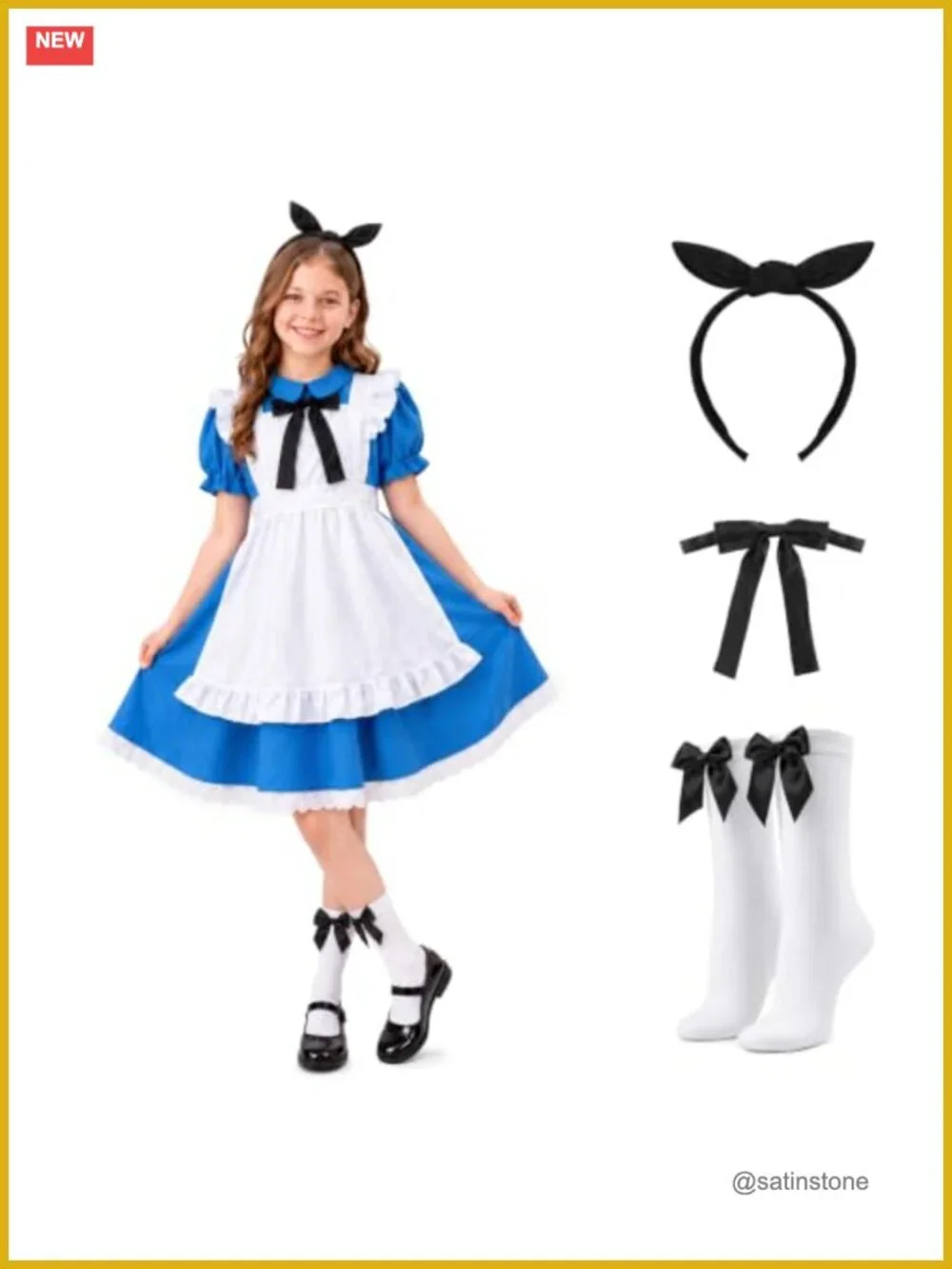 Girls Maid Halloween Costume Dress Set 5-Piece Cosplay Vintage